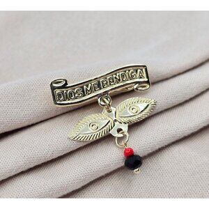 Beautiful 14K Karat Solid Yellow Gold Designer " Dios Me Bendiga " Brooch Pin